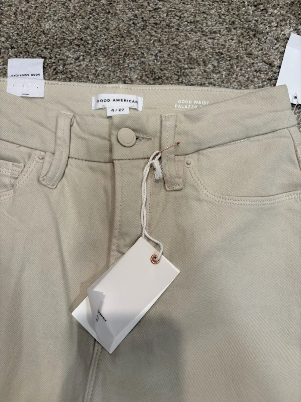 Good American NWT Good Waist Palazzo Crop Bone size 4/27 - Picture 3 of 4